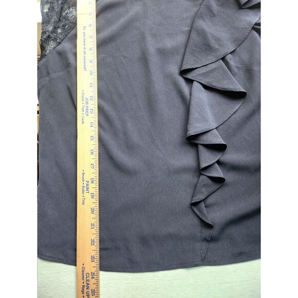 TOP/BLOUSE-GUESS-Black-Front Ruffle-Long Lace Sleeves-Pullover-Size LRG - Picture 10 of 13